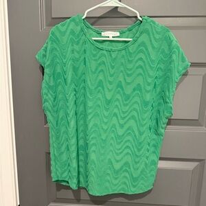 B Famous Vibrant Green Textured Wave Pattern Shirt Size 2X